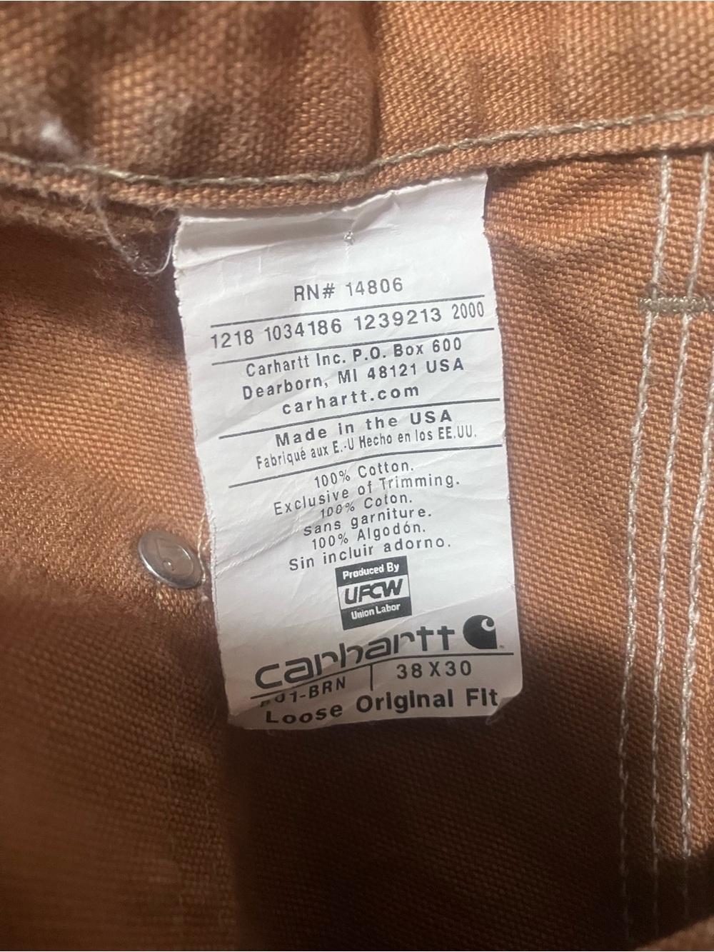 Carhartt Men’s Tan Cargo Work Pants - Picture 3 of 5